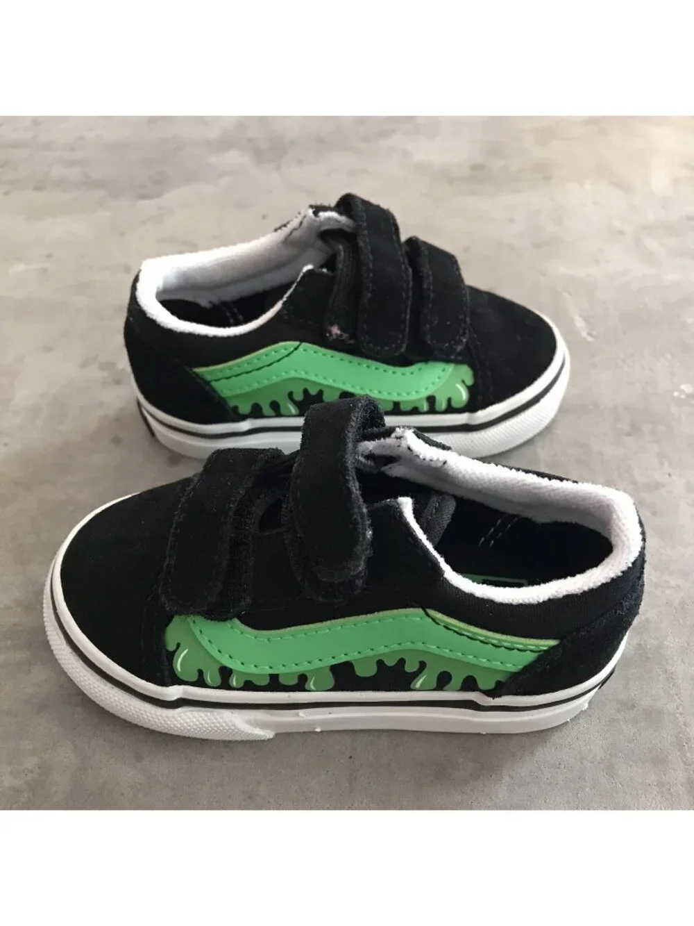 Vans Shoes Slime Old Skool Toddler Boy 5 Glows Black Green Skater Sneaker Suede
